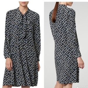 L K BENNETT Black Printed Silk Lotte Dress